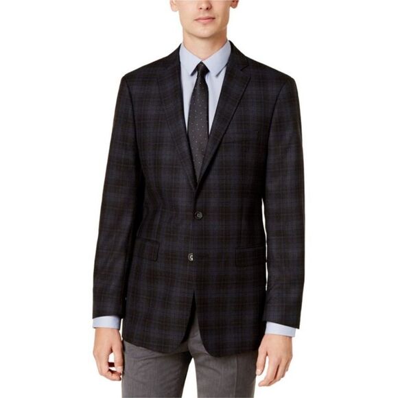 Calvin Klein Mens Plaid Two Button Blazer Jacket, Black C36 - Picture 1 of 12